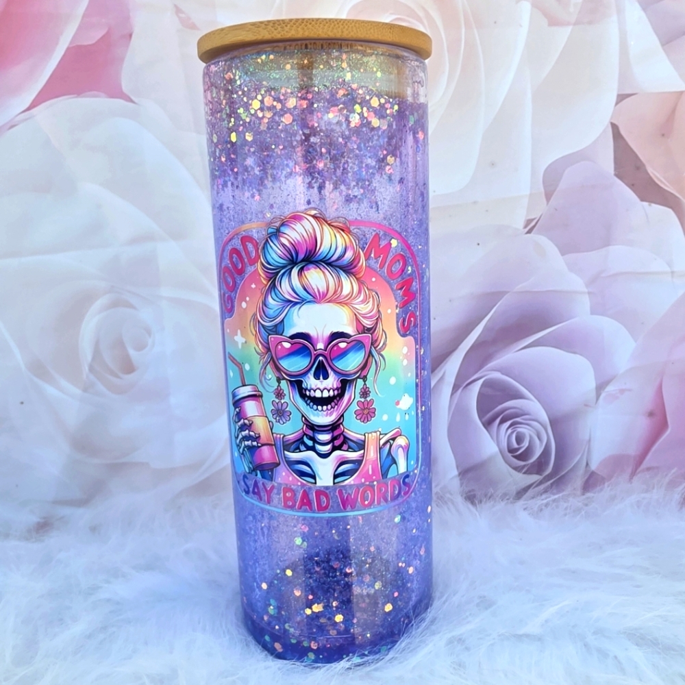 Glass Snow Globe Tumbler – Good Moms Say Bad Words